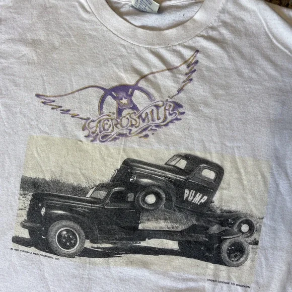 Vintage 80s 1989 Aerosmith Pump Tour Band Rock T-Shirt Size L Brockum - Picture 2 of 9